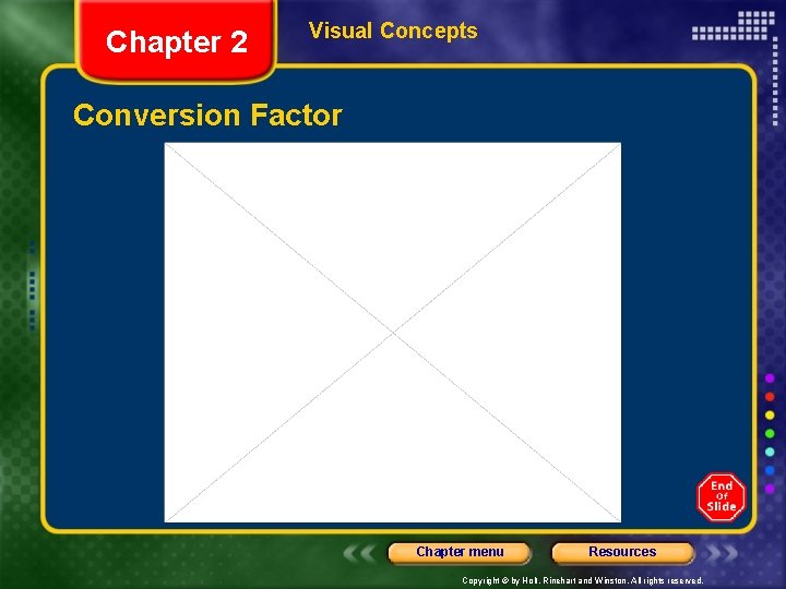 Chapter 2 Visual Concepts Conversion Factor Chapter menu Resources Copyright © by Holt, Rinehart