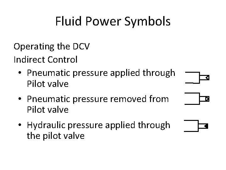 Fluid Power Symbols Operating the DCV Indirect Control • Pneumatic pressure applied through Pilot