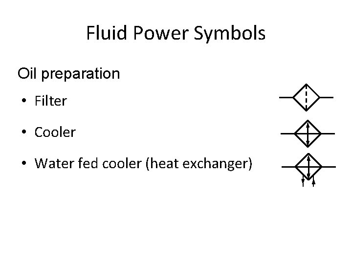 Fluid Power Symbols Oil preparation • Filter • Cooler • Water fed cooler (heat