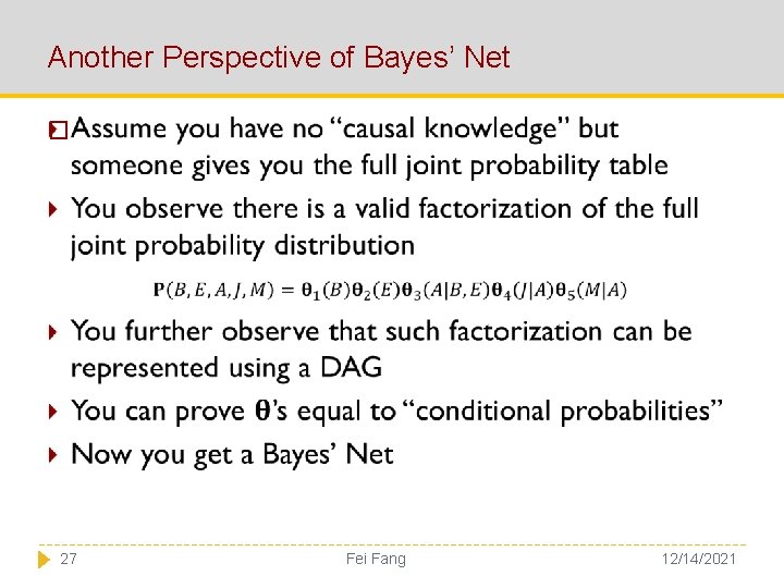 Another Perspective of Bayes’ Net � 27 Fei Fang 12/14/2021 