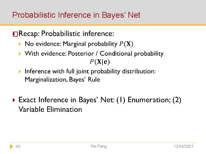 Probabilistic Inference in Bayes’ Net � 42 Fei Fang 12/14/2021 