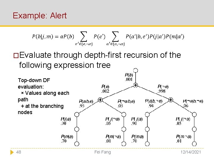 Example: Alert �Evaluate through depth-first recursion of the following expression tree Top-down DF evaluation: