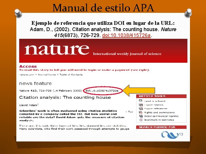 Manual de estilo APA Ejemplo de referencia que utiliza DOI en lugar de la