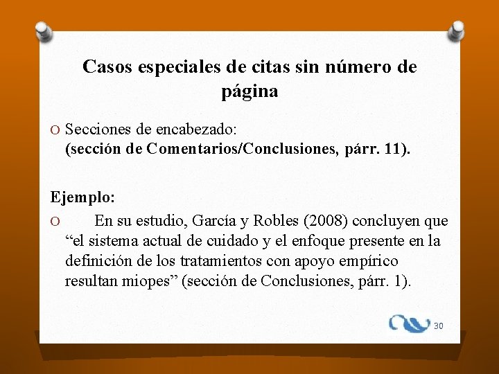 Casos especiales de citas sin número de página O Secciones de encabezado: (sección de