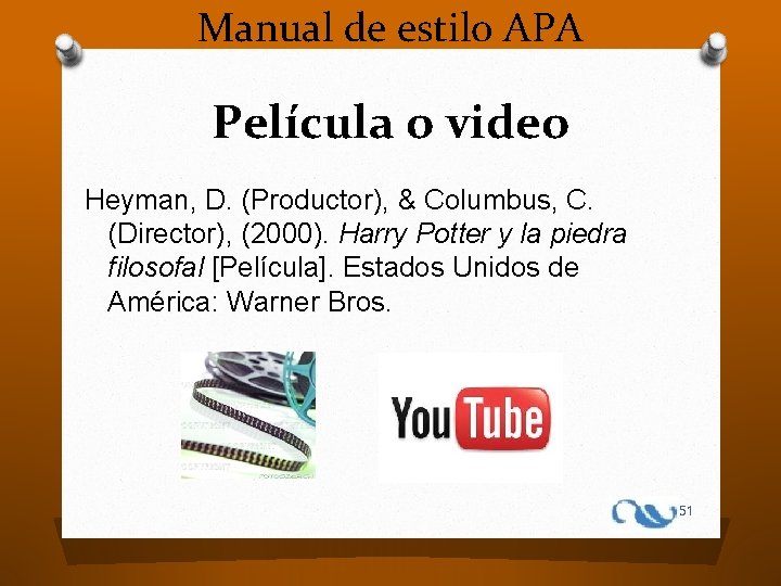 Manual de estilo APA Película o video Heyman, D. (Productor), & Columbus, C. (Director),