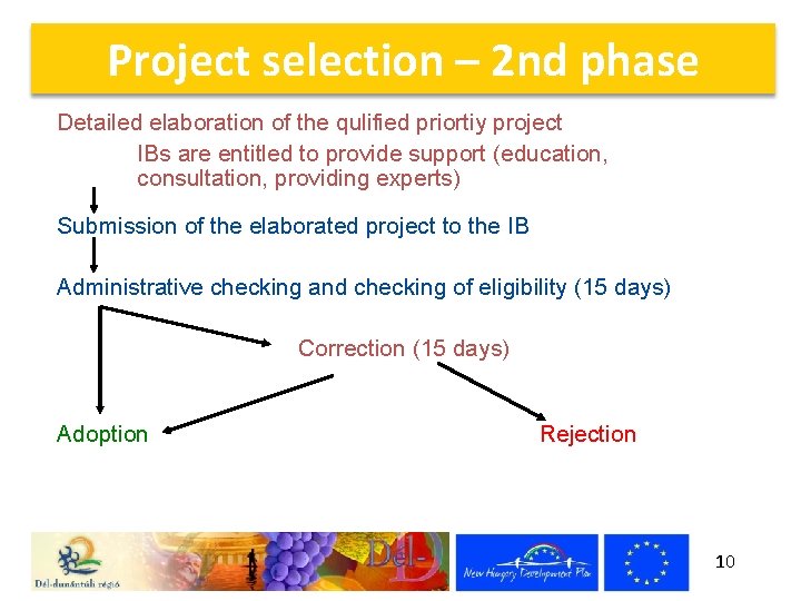 Project selection – 2 nd phase Detailed elaboration of the qulified priortiy project IBs
