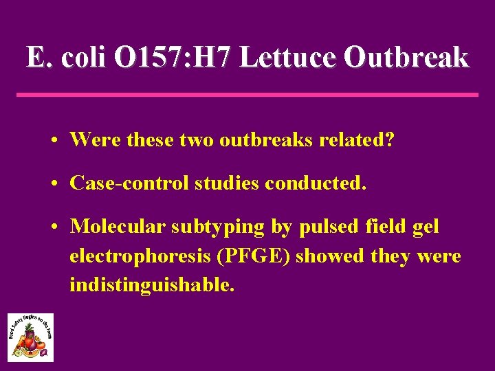 E. coli O 157: H 7 Lettuce Outbreak • Were these two outbreaks related?