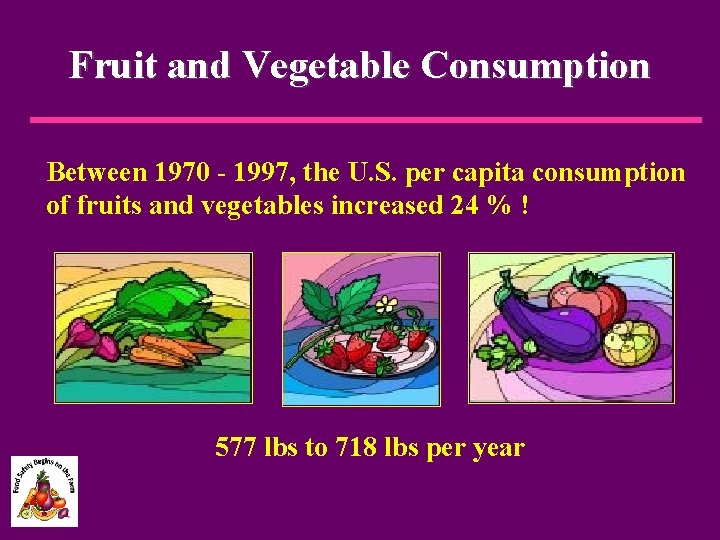 Fruit and Vegetable Consumption Between 1970 - 1997, the U. S. per capita consumption