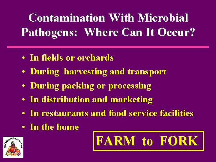 Contamination With Microbial Pathogens: Where Can It Occur? • • • In fields or