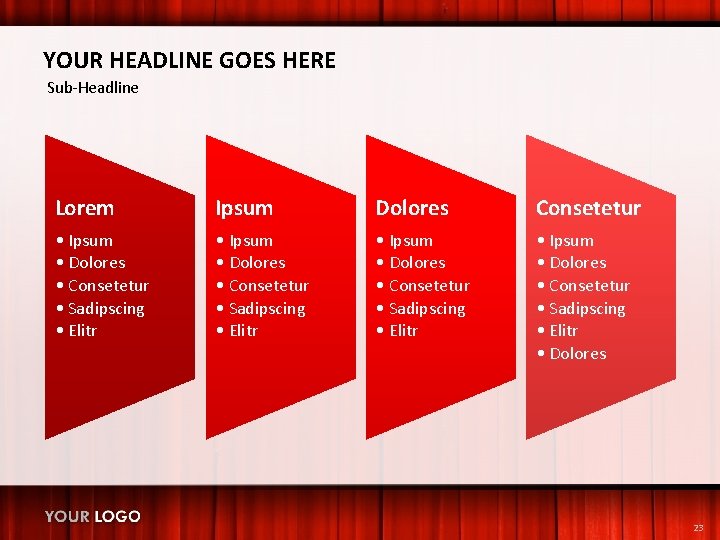 YOUR HEADLINE GOES HERE Sub-Headline Lorem Ipsum Dolores Consetetur • Ipsum • Dolores •