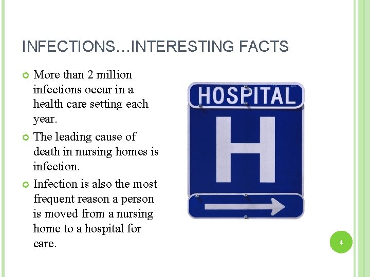 INFECTIONS…INTERESTING FACTS More than 2 million infections occur in a health care setting each