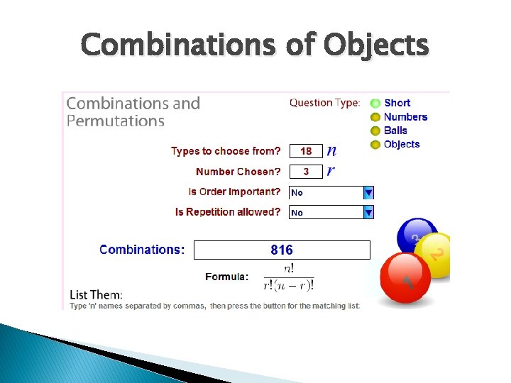 Combinations of Objects 
