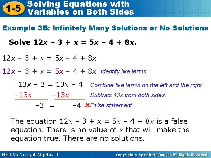 Solving Equations with 1 -5 Variables on Both Sides Example 3 B: Infinitely Many