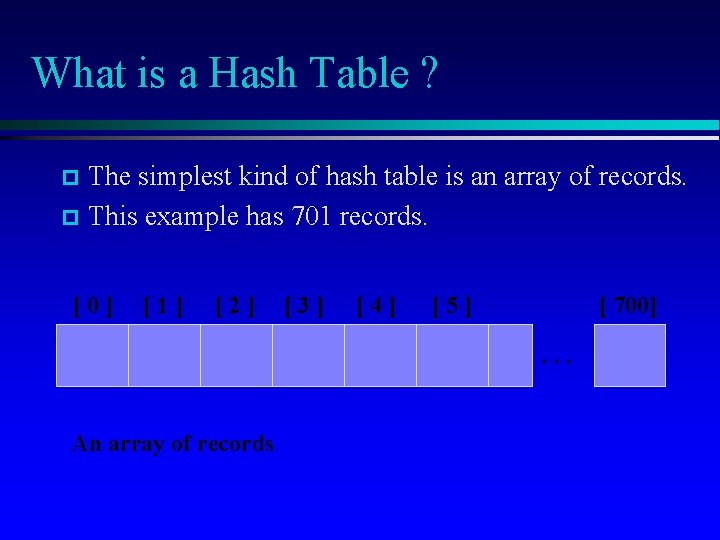 What is a Hash Table ? The simplest kind of hash table is an