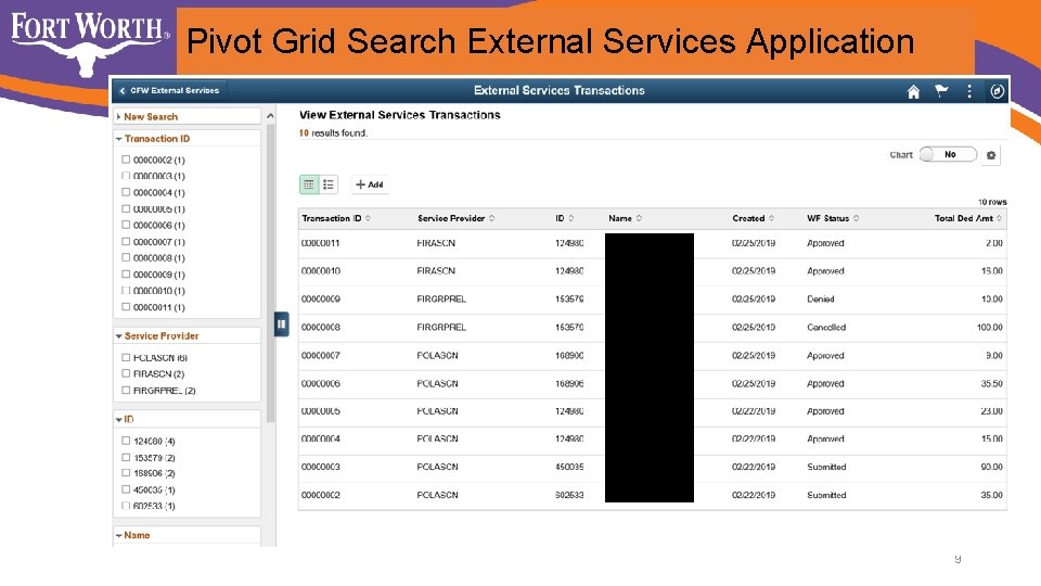 Pivot Grid Search External Services Application 9 