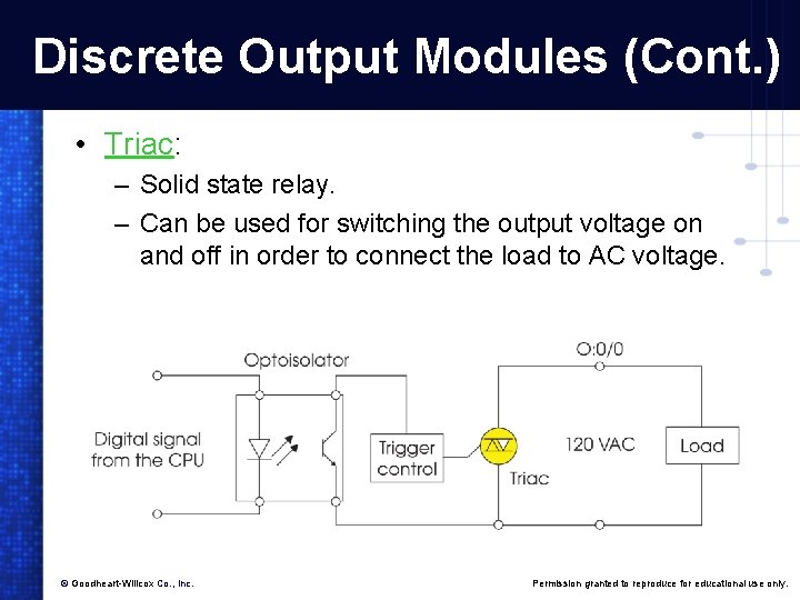 Discrete Output Modules (Cont. ) • Triac: – Solid state relay. – Can be Discrete Output Modules (Cont. ) • Triac: – Solid state relay. – Can be
