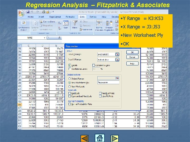 Regression Analysis – Fitzpatrick & Associates • Y Range = K 3: K 53