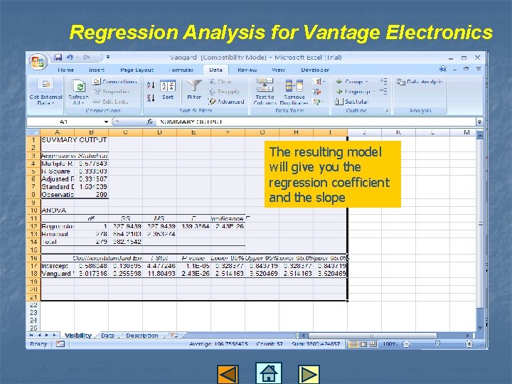 Regression Analysis for Vantage Electronics The resulting model will give you the regression coefficient