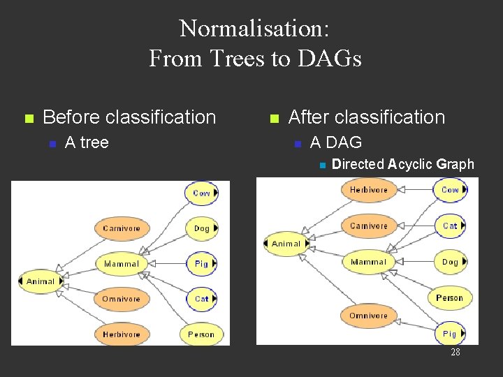 Normalisation: From Trees to DAGs n Before classification n A tree n After classification