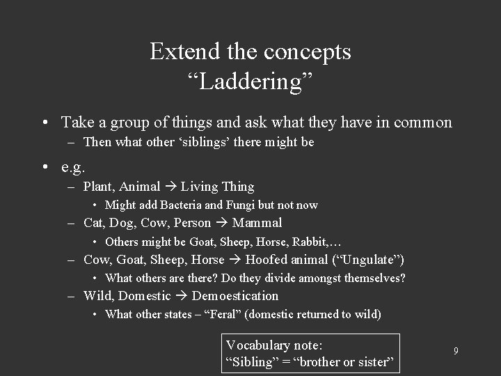 Extend the concepts “Laddering” • Take a group of things and ask what they