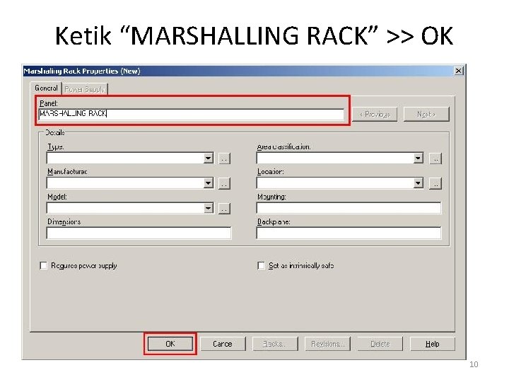 Ketik “MARSHALLING RACK” >> OK 10 