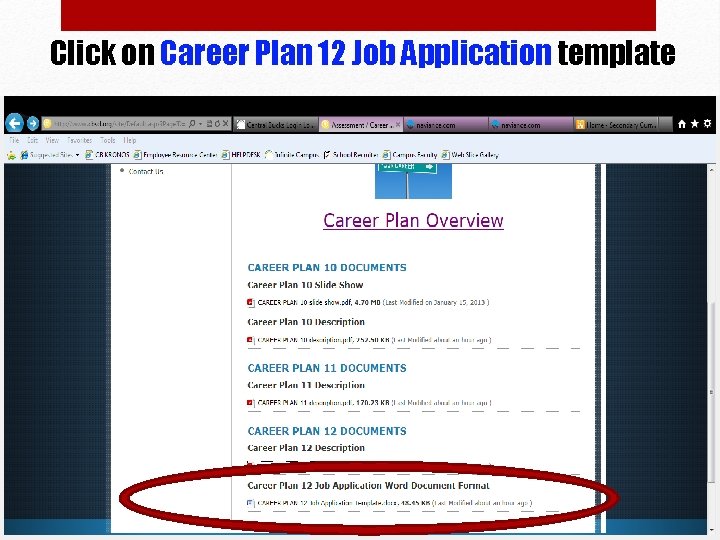 Click on Career Plan 12 Job Application template 