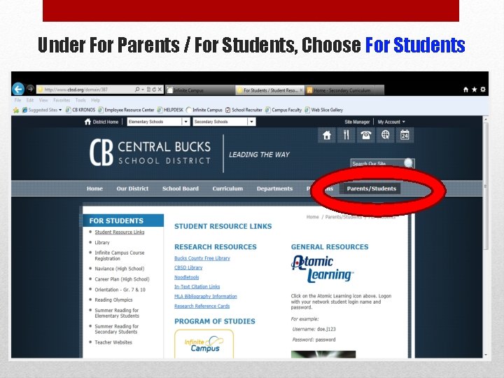 Under For Parents / For Students, Choose For Students 