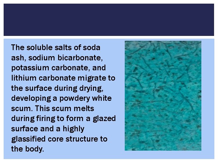 The soluble salts of soda ash, sodium bicarbonate, potassium carbonate, and lithium carbonate migrate