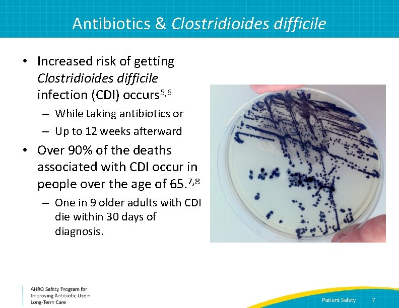 Antibiotics & Clostridioides difficile • Increased risk of getting Clostridioides difficile infection (CDI) occurs