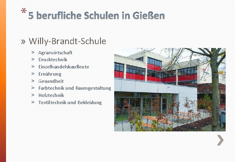 * » Willy-Brandt-Schule ˃ ˃ ˃ ˃ Agrarwirtschaft Drucktechnik Einzelhandelskaufleute Ernährung Gesundheit Farbtechnik und