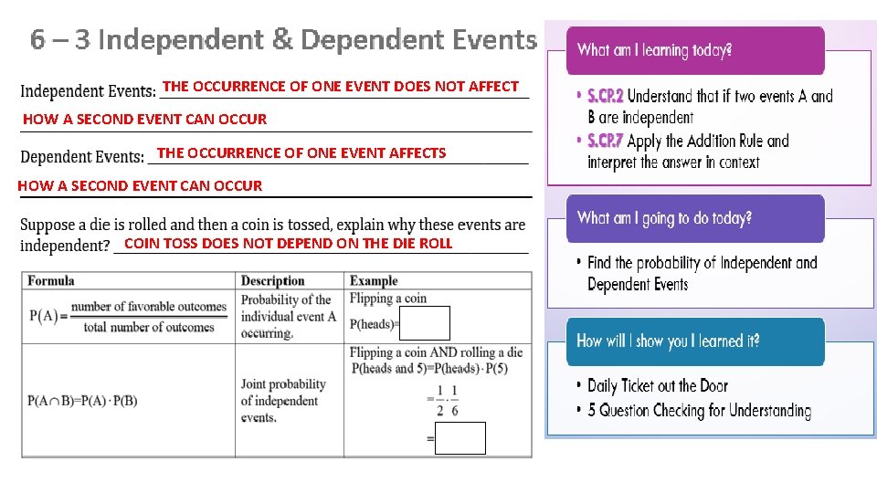 THE OCCURRENCE OF ONE EVENT DOES NOT AFFECT HOW A SECOND EVENT CAN OCCUR