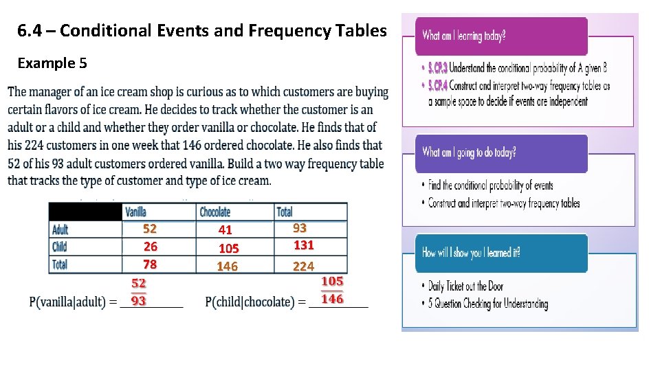 6. 4 – Conditional Events and Frequency Tables Example 5 52 26 78 41