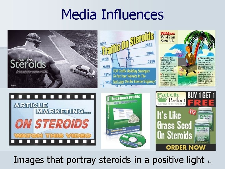 Media Influences Images that portray steroids in a positive light 14 