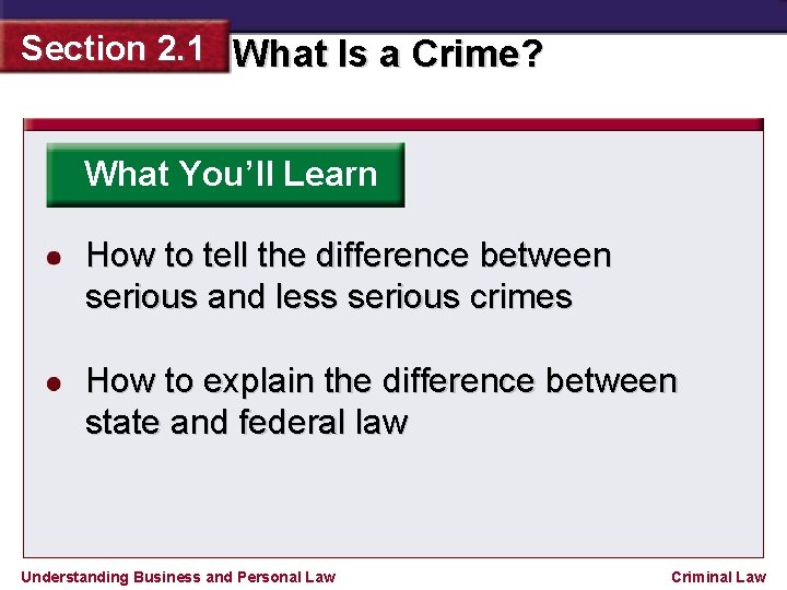 Section 2. 1 What Is a Crime? What You’ll Learn How to tell the