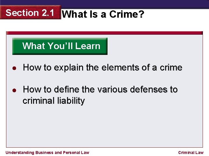 Section 2. 1 What Is a Crime? What You’ll Learn How to explain the