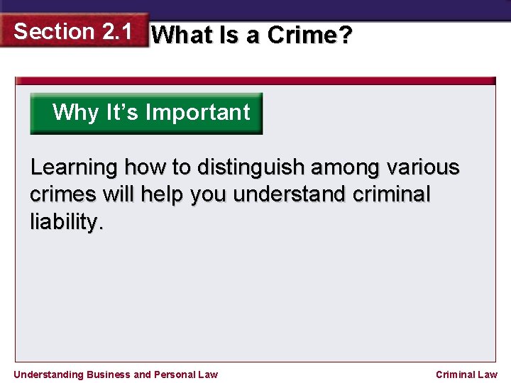 Section 2. 1 What Is a Crime? Why It’s Important Learning how to distinguish