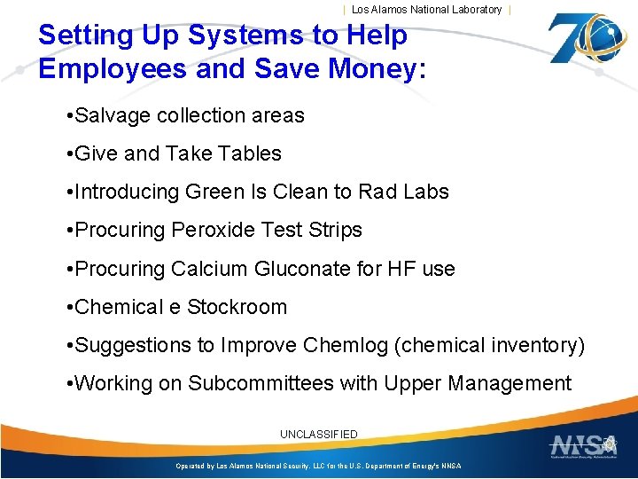 | Los Alamos National Laboratory | Setting Up Systems to Help Employees and Save