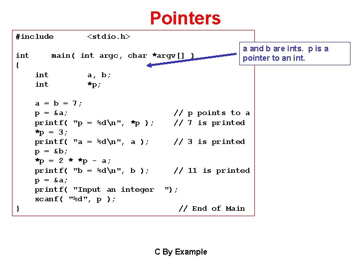 Pointers #include int { <stdio. h> main( int argc, char *argv[] ) int a,