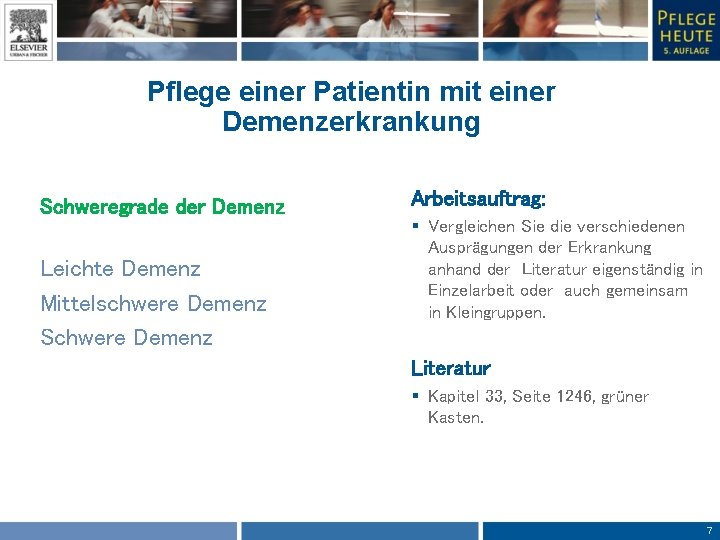 Pflege einer Patientin mit einer Demenzerkrankung Schweregrade der Demenz Leichte Demenz Mittelschwere Demenz Schwere