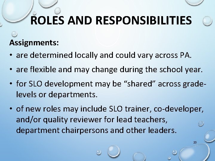 ROLES AND RESPONSIBILITIES Assignments: • are determined locally and could vary across PA. •