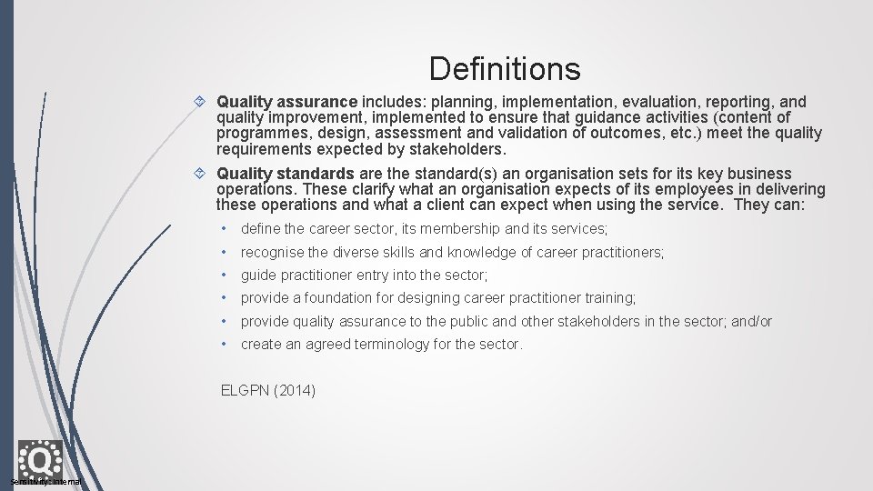 Definitions Quality assurance includes: planning, implementation, evaluation, reporting, and quality improvement, implemented to ensure
