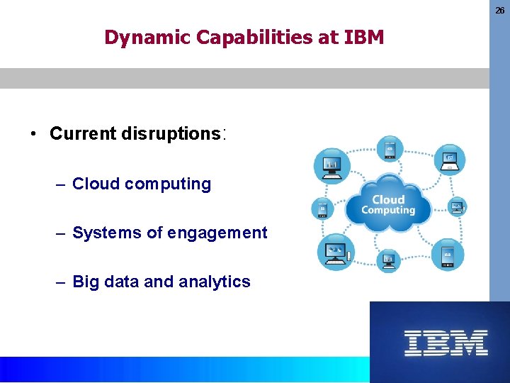26 Dynamic Capabilities at IBM • Current disruptions: – Cloud computing – Systems of