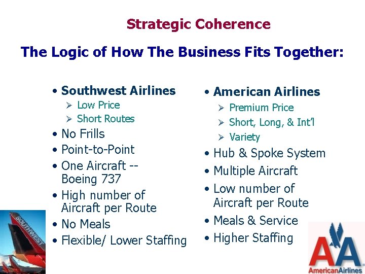 Strategic Coherence The Logic of How The Business Fits Together: • Southwest Airlines Ø