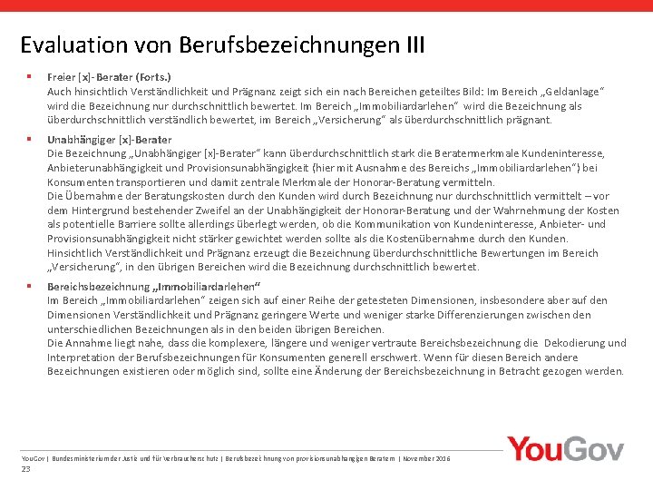 Evaluation von Berufsbezeichnungen III § Freier [x]- Berater (Forts. ) Auch hinsichtlich Verständlichkeit und