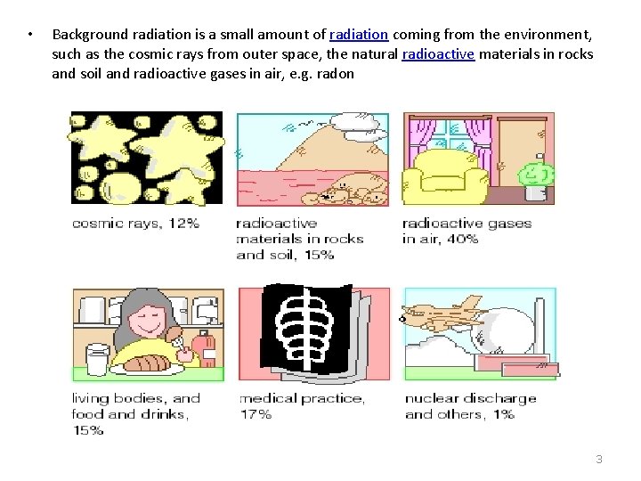  • Background radiation is a small amount of radiation coming from the environment,