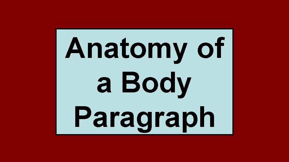 Anatomy of a Body Paragraph Anatomy of a Body Paragraph