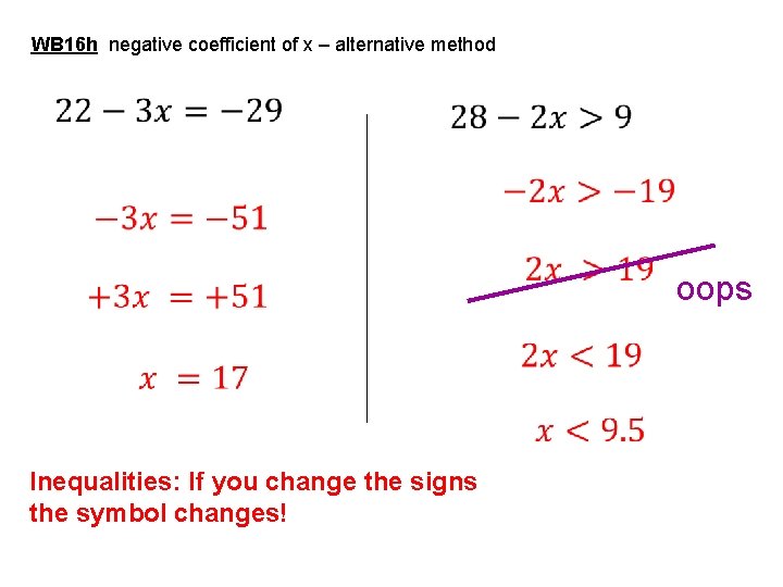 Example 6 ii WB 16 h negative coefficient of x – alternative method Starter: