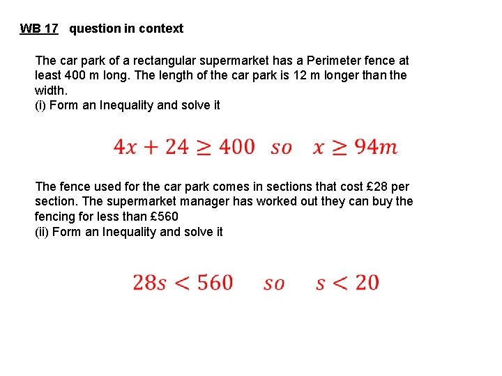 Problems in context WB 17 question in context The car park of a rectangular