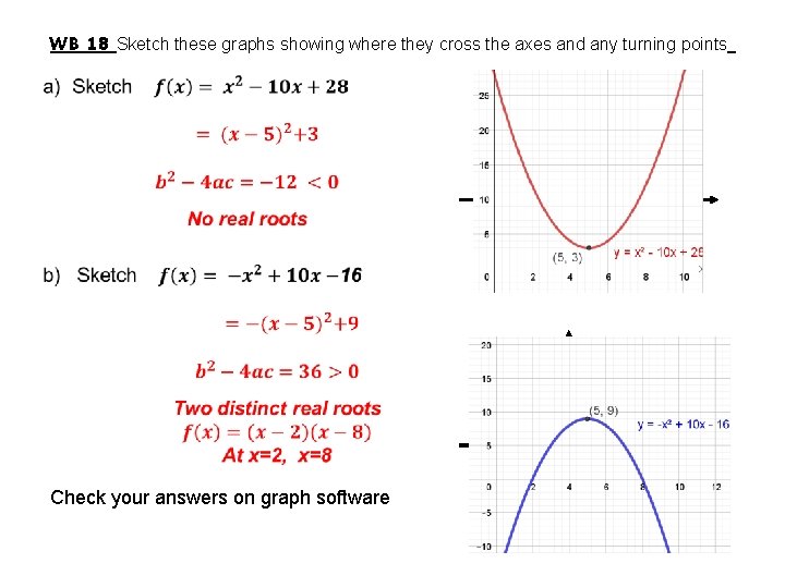 WB 18 Sketch these graphs showing where they cross the axes and any turning WB 18 Sketch these graphs showing where they cross the axes and any turning