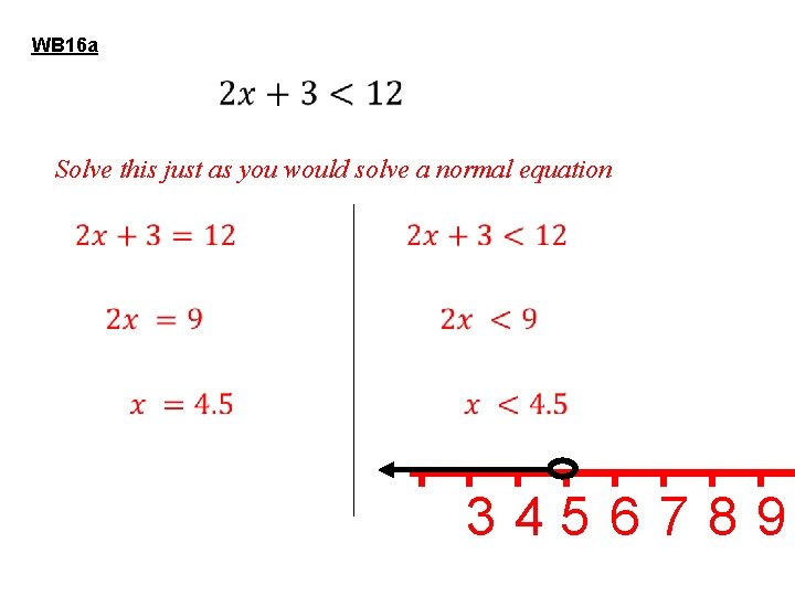 Example 1 WB 16 a Starter: inequalities notation 3 • Solve this just as Example 1 WB 16 a Starter: inequalities notation 3 • Solve this just as